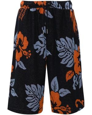 Maison Kitsuné Floral-Print Cotton Shorts - Blue
