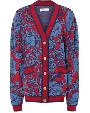Temperley London Francis Floral-Pattern Knit Cardigan - Blue