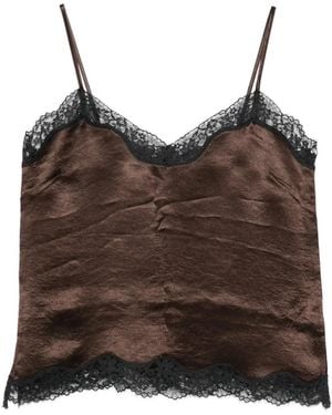 Twinset Froissé Satin And Lace Top - Brown
