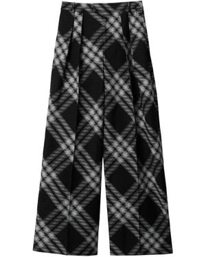 Burberry Double Pleated Chequered Palazzo Trousers - Black