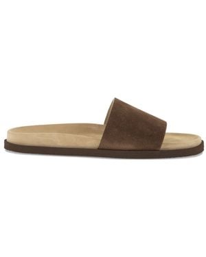 Brunello Cucinelli Suede-Strap Flat Sandals - Brown