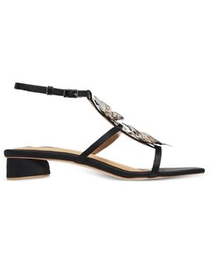 Pace Cherie Floral-Appliqué Sandals - Natural