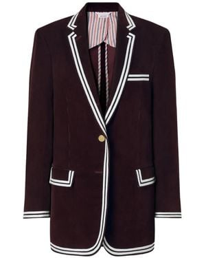 Thom Browne Corduroy Stripe-Trim Coat - Blue