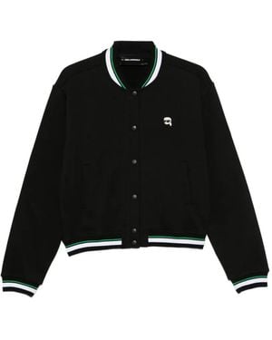 KARL LAGERFELD Striped-Trim Bomber Jacket - Black