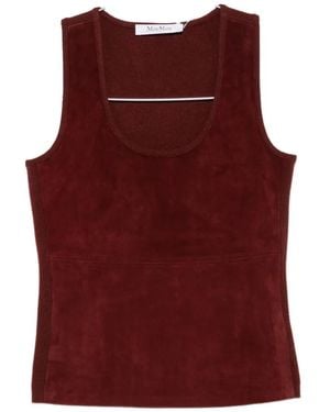 Max Mara Suede-Panelled Scoop-Neck Tank Top - Red