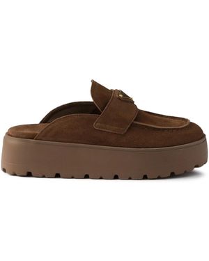 Prada Suede Platform Mules - Brown