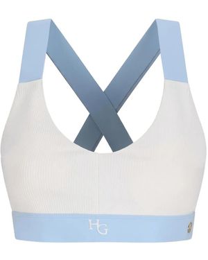 HOUSE OF GRAVITY Logo-Embroidered Crossover-Strap Sports Bra - Blue