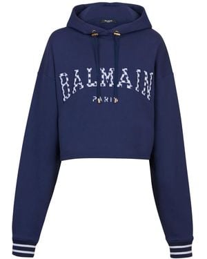 Balmain ネイビー Vichy クロップド フーディ - ブルー