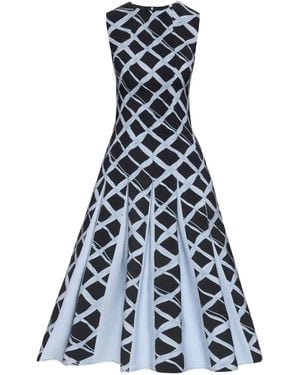 Oscar de la Renta ウェーブパターン プリーツドレス - ブルー