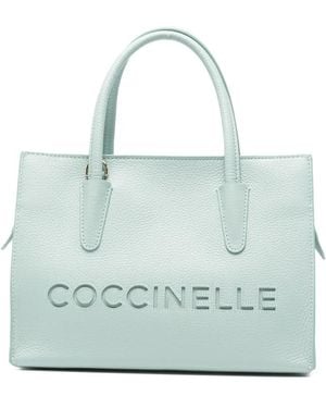 Coccinelle Debossed-Logo Leather Tote Bag - Blue