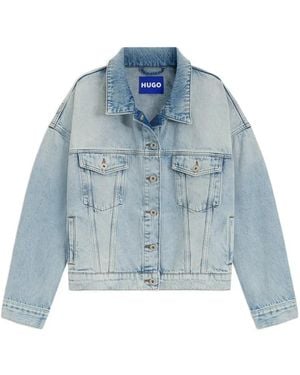 HUGO Faded-Effect Drop-Shoulder Denim Jacket - Blue