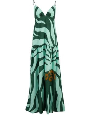 Johanna Ortiz Gelaagde Maxi-Jurk Met Zebraprint - Groen