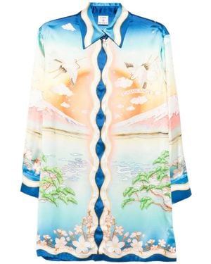 CASABLANCA Crane-print Midi Dress - Blue