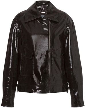 Alberta Ferretti Patent-Finish Leather Biker Jacket - Black