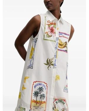 Desigual Sleeveless Ruffled Shirt Dress - White