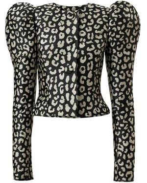 Carolina Herrera Leopard-Jacquard Puff-Sleeve Jacket - Black