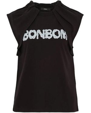 BONBOM Piercing Sticker-Print Drape Top - Black