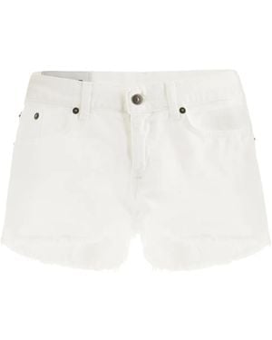 Dondup Logo-Plaque Denim Mini Shorts - White