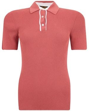 Moorer Ribbed-Knit Short-Sleeve Polo Shirt - Pink