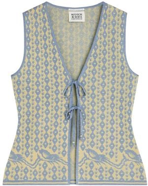 Scotch & Soda Geometric-Pattern Tie-Fastening Vest - Blue