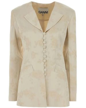Ganni Floral-Jacquard Blazer - Natural
