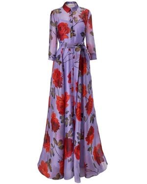 Carolina Herrera Rose-Print Organza Trench Gown - White