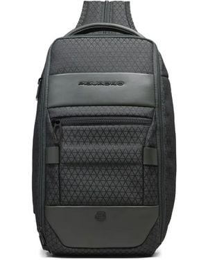 Piquadro Geometric-Pattern Two-Way Backpack - Black