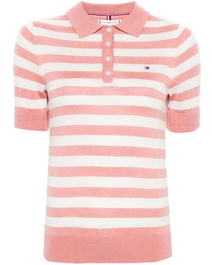 Tommy Hilfiger ストライプ ニットポロシャツ - ピンク