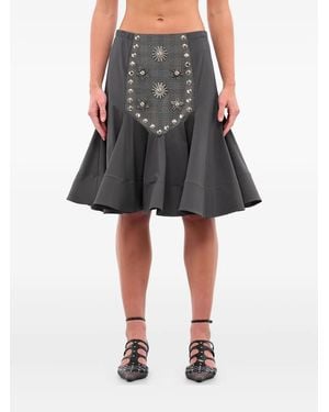 Chopova Lowena Tartan-Panelled Ruffled Midi Skirt - Black