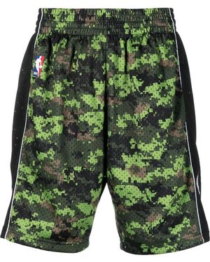 Mitchell & Ness Camouflage-Print Track Shorts - Green