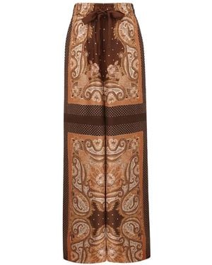 Zimmermann Pantalon En Soie À Motif Cachemire Luna - Brown