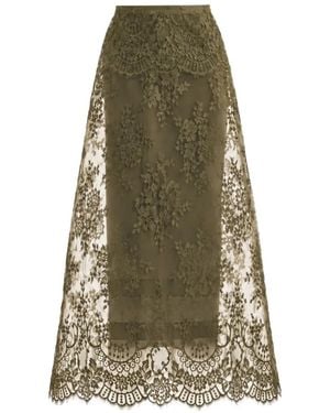 Gemy Maalouf Falda Midi Con Encaje Y Diseño Enrejado - Verde