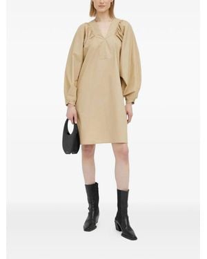 By Malene Birger Balloon-Sleeve V-Neck Mini Dress - Natural