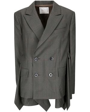 Sacai Double-Breasted Checked-Pattern Blazer - Grey