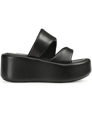 Sergio Rossi Spongy Leather Wedge Sandals - Black