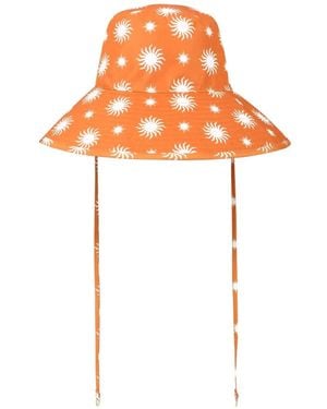 DAZE DAYZ Sun-Print Wide-Brim Hat - Orange