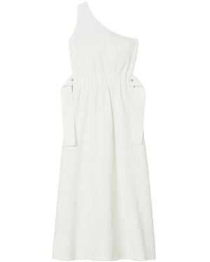 Tory Burch One-Shoulder Belted Cotton Dress - White