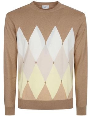 Ballantyne Argyle Crew-Neck Jumper - Natural