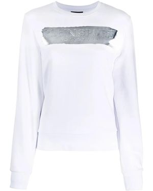Philipp Plein Metallic Logo-Print Cotton Sweatshirt - White