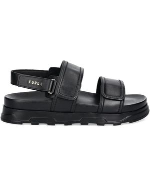 Furla Double-Straps Leather Flat Sandals - Black