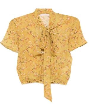 Kristina Ti Blouse Fleurie À Col Lavallière - Yellow