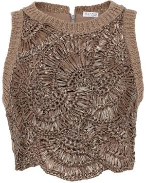 Brunello Cucinelli Handmade Rafia Top - Brown