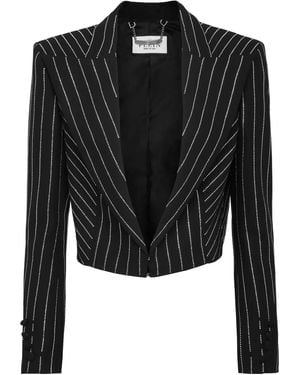 Philipp Plein Cady Crystal-Embellished Cropped Blazer - Black