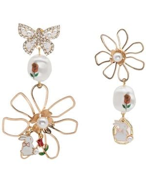 Amir Slama Flower Bunny-Motif Drop Earrings - White