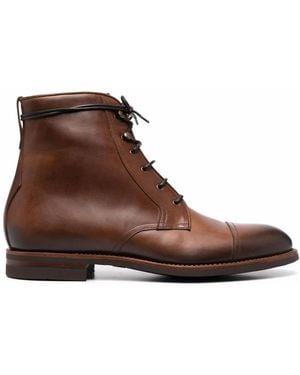 SCAROSSO Shearling-Lined Lace-Up Leather Boots - Brown