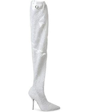 Dolce & Gabbana Sequin-Embellished Pointed-Toe Boots - White