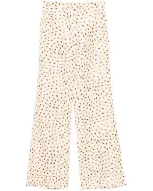 Sandro Floral-Print Palazzo Trousers - Natural