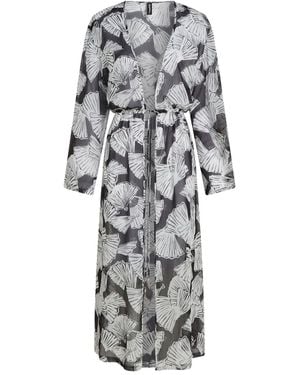 KARL LAGERFELD Mid-Calf Sheer Kaftan With Abstract Print - Gray