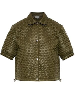 Moncler Floral-Quilted Padded Short Sleeve Shirt - Green