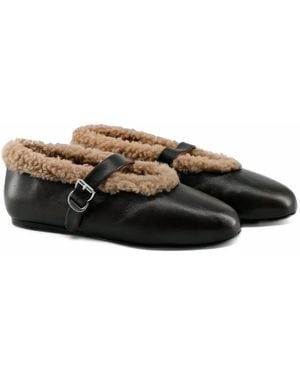 Toral Shoes Anoush Shearling-Trim Ballet Flats - Black